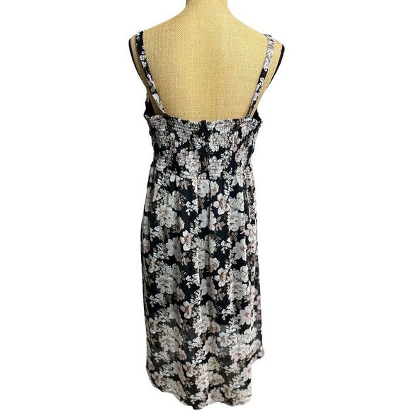 Mudd Hi-Low Smocked Sundress Size XL Dress Black Ivory Floral Stretch Adjustable - Picture 5 of 15